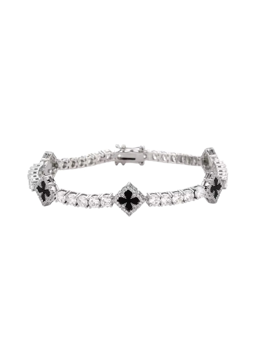 ✨ Lucky Clover Iced-Out Tennis Bracelet | 4mm CZ Chain | Black Enamel Clover 🖤✨ - Picture 4 of 9